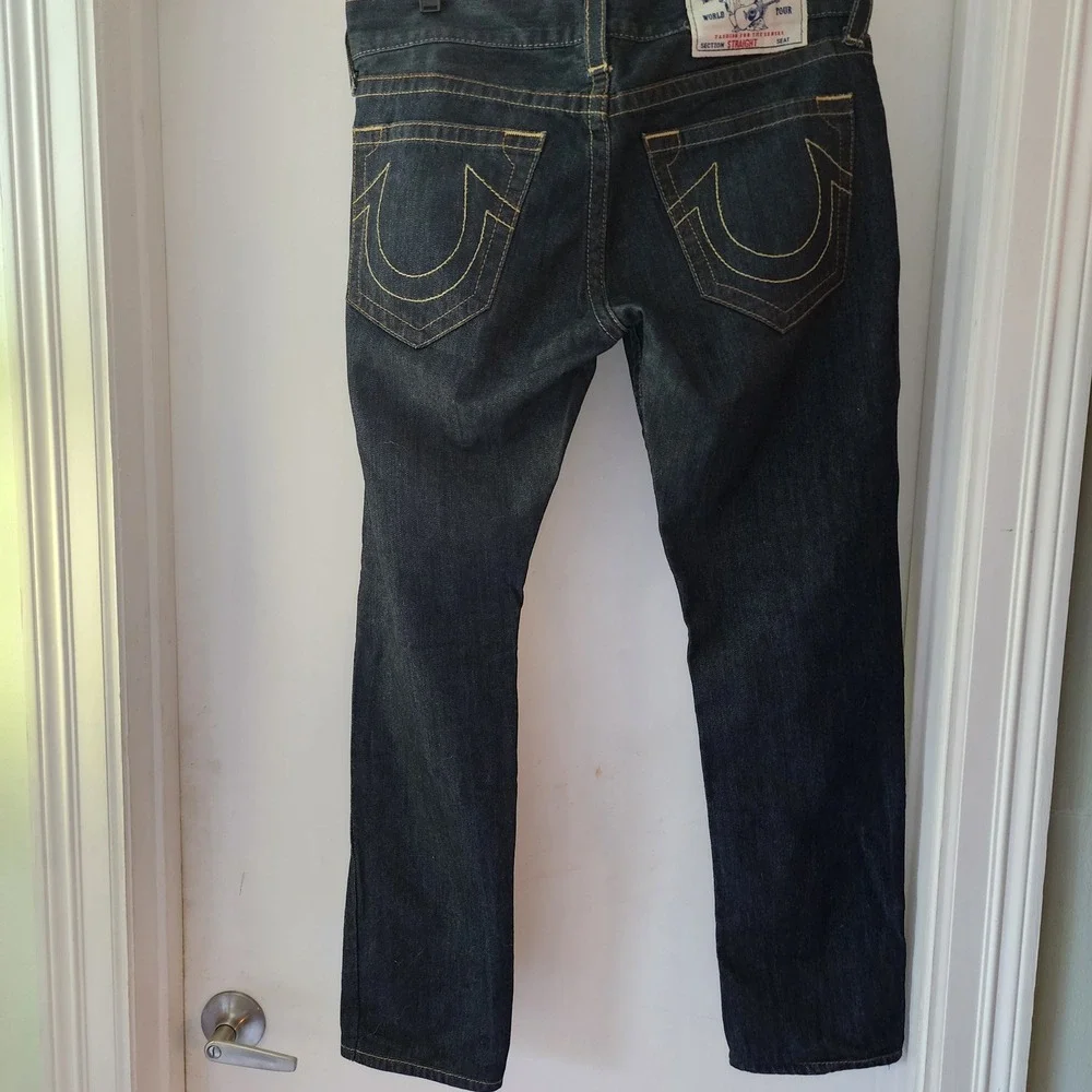 True Religion World Tour Straight Leg Indigo Denim Jeans Mens 35